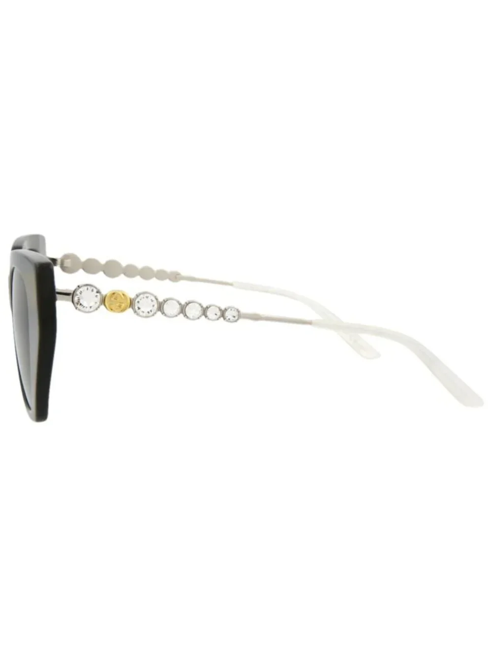 New Gucci Women's Sunglasses Cat Eye Acetate Frame Black Silver Grey